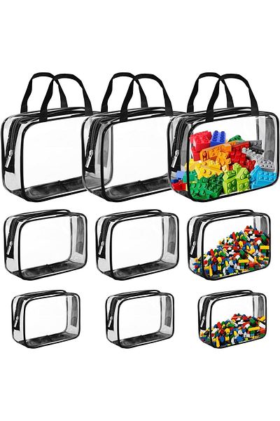 Saharaz 9-piece toy storage bag, transparent and waterproof, with handles and zipper, for toys, cosmetics