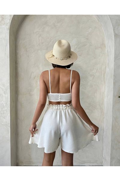 KAZAX Flounced Linen Shorts Beige S255058