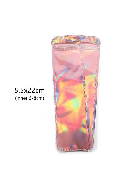 Choice 5.5x 22cm 50pcs/lot Pink Laser Ziplock Bags Reusable Plastic Transparent Bags for Jewelry Packaging