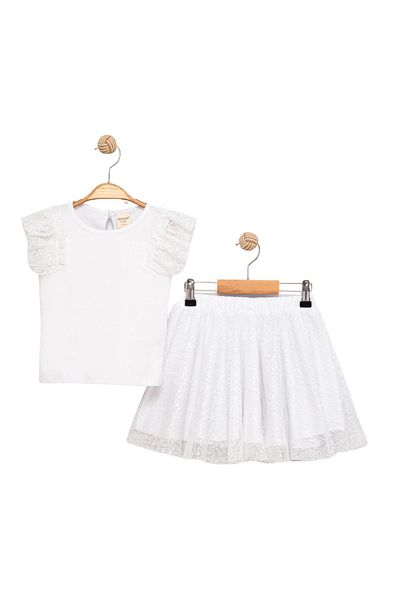 Divonette Girl's Sequin Cotton Top and Bottom Skirt Set - Children's Clothing