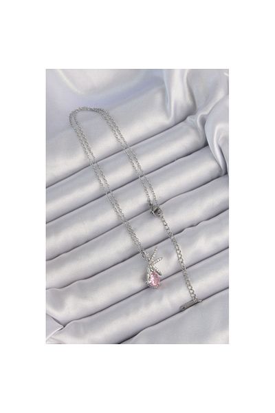 Skygo 316L Steel Chain Silver Color Pink Zircon Stone Fairy Necklace - Tj-Bko9176