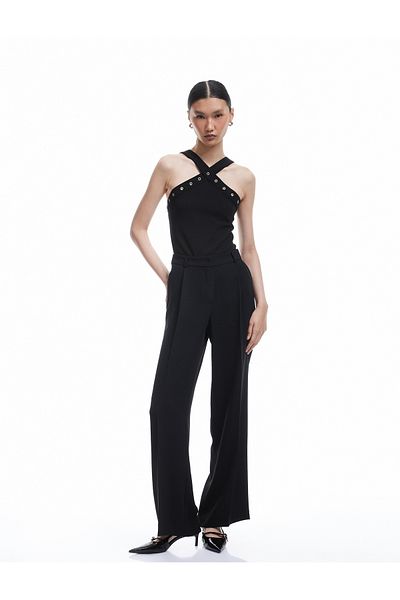 Koton New Season Crepe Scuba Fabric Accessory Detailed Cross Strap Halter Neck Blouse