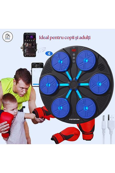 Generic Aparat de box inteligent FOTOFUN® cu Bluetooth, lumini RGB, mănuși negre și închidere cu velcro - albastru