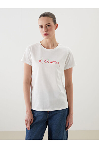 LC Waikiki Γυναικείο μπλουζάκι Peak New Season Crew Neck με στάμπα Atatürk Si...