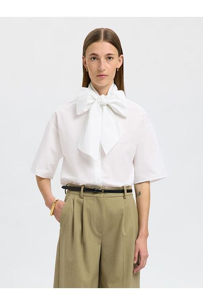 Selected Femme Kurzarmhemd Bindedetail Baumwoll