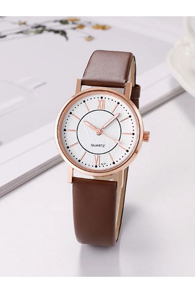 MACON Luxury Casual Leather Simple Dress Quartz Ladies Wristwatch - Brown