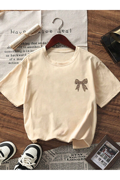 New Shine Leopard Ribbon Bow Printed Printed Oversize Children's T-Shirt