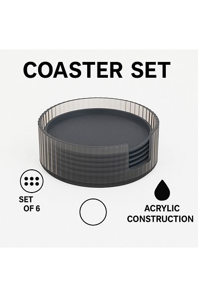 ROYALFORD Acrylic 6 Pcs Drink Coasters with Holder, Transparent Coasters for Drinks