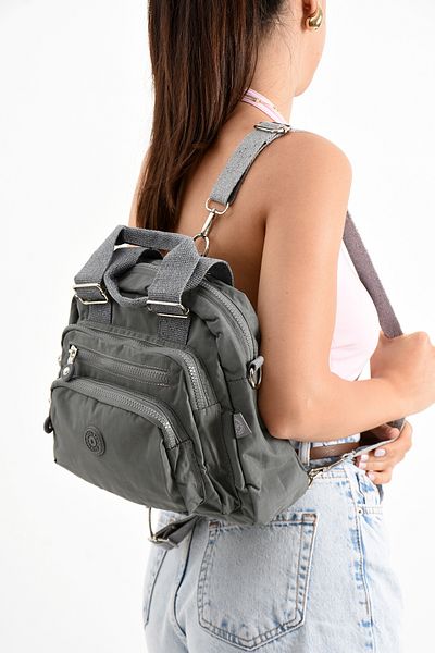Getcho Kristo Gray Women's Multi-Eye Backpack Waterproof Crinkle Cross Strap Suitable for Daily Use