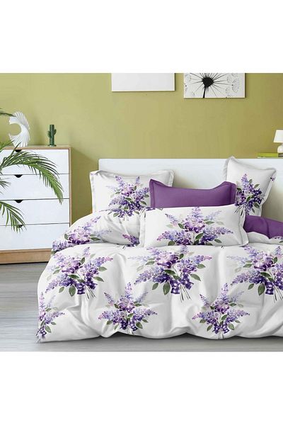 CHIRASO Finet CHIRASO 6-Piece Bedding Set, 2 Persons, Floral Print, White-Purple