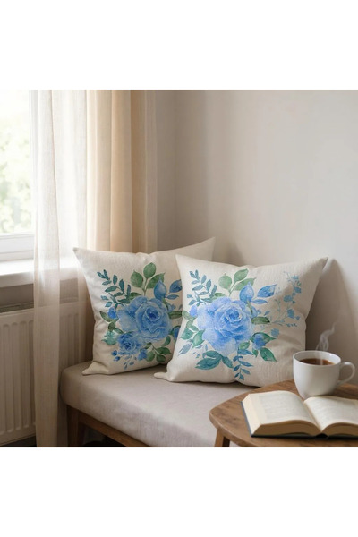 GMhome Decorative Blue Floral Patterned Raschel Fabric Throw Pillow Case 43X43 cm - Single Face Printed