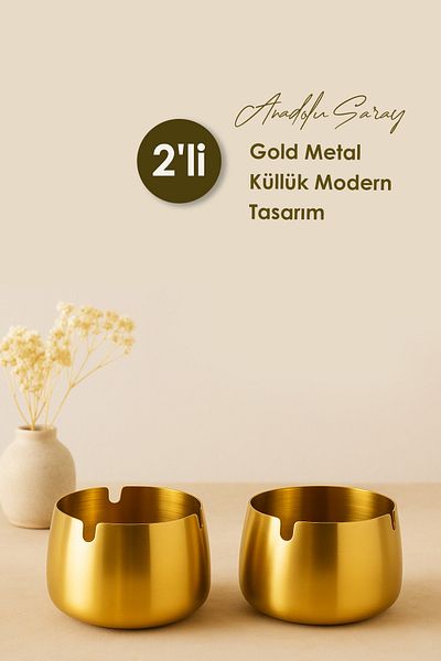 Anadolu Saray 2 Pcs Gold Metal Ashtray Modern Design Stylish and Elegant Ashtray Gold Ash Tray