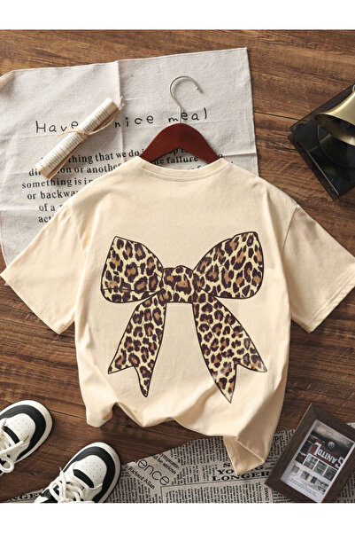 New Shine Leopard Ribbon Bow Printed Printed Oversize Children's T-Shirt