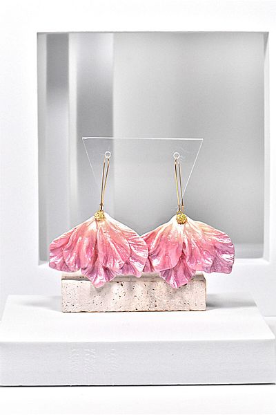 NARRU NARRU earrings, handmade, chandelier, flower, in shades of pink and gold, Vera 11