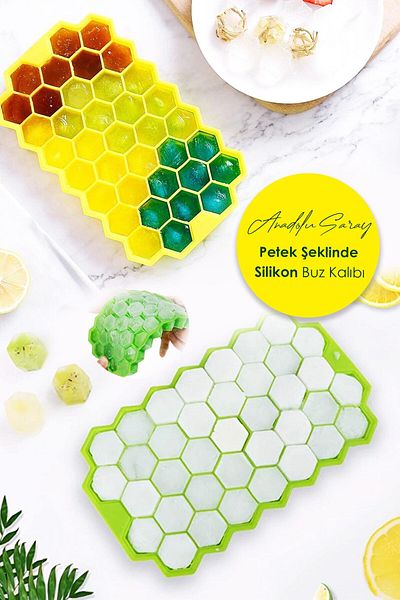 Anadolu Saray 2 Pcs Practical Honeycomb Shaped Silicone Ice Mold |   Silicone Non-Stick Ice Box |   Honeycomb Ice Cube