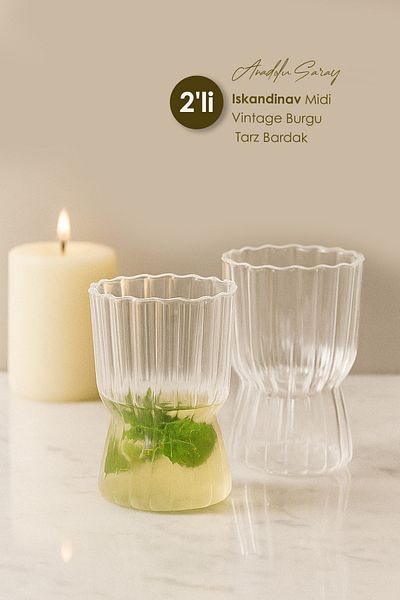 Anadolu Saray 2Pcs Heat Resistant Scandinavian Midi Vintage Twist Style Cup Set Twist Coffee and Presentation Cup