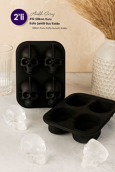 Anadolu Saray 2Pcs Practical 4-Piece Silicone Skull Shaped Ice Chocolate Mold |   4-Piece Silicone Skull Ice Mold