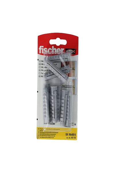 Fischer 10 قطع SX 10 × 50K قابس توسعة حائط رباعي الاتجاهات مع حافة