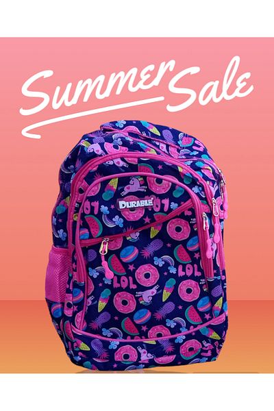 Durable School bag 4 compartments, 2 side pockets, girls, Blue Multicolor, 45x30x13 cm