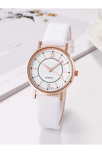 MACON Luxury Casual Leather Simple Dress Quartz Ladies Wristwatch - White