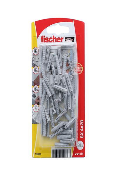 Fischer 50-Piece Nylon SX 4-Way Durable Expansion Plug with Rim
