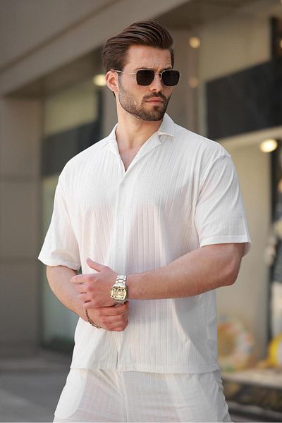 Madmext White Basic Men's Shirt Suit E7315