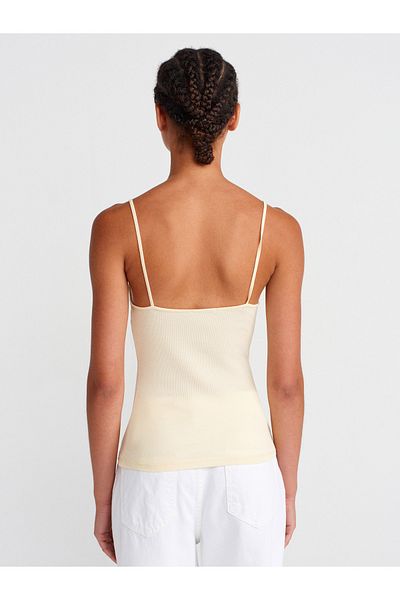 Dilvin 21125 Lace Stripe Strap Top-Light Yellow