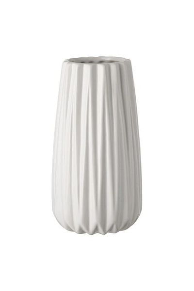OEM Vaza Flori Decorativa Ceramica Alba cu Dungi Verticale Ø12x19cm