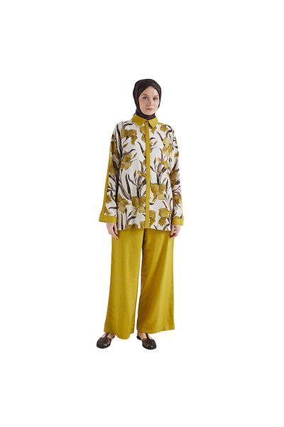 Armine Women's Shirt Collar Flower Pattern Pants Double Suit 25Yt676