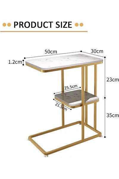 Generic MOZOGOT 2-Tier C Shaped End Table Sofa Side Table with Metal Frame, Gold Snack Couch Table for Small