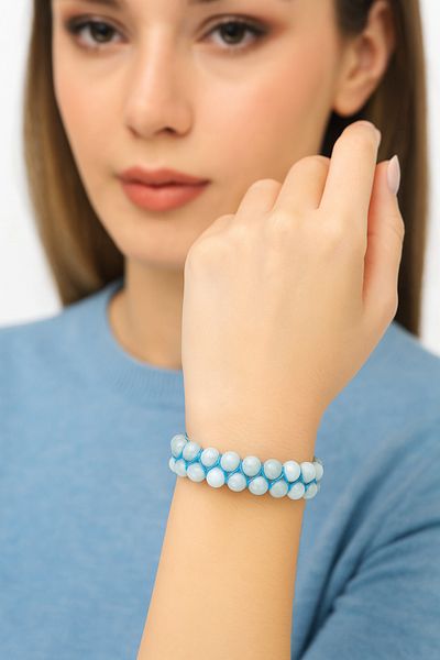 Safnaturel Igsl Certified Aquamarine 8 mm Double Row Macrame Natural Stone Bracelet