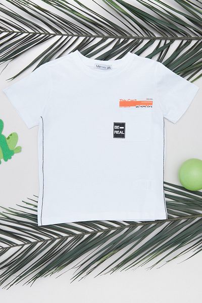 Fulla Moda Tricou pentru băiat, 100% bumbac, imprimat cu litere, cu buzunar