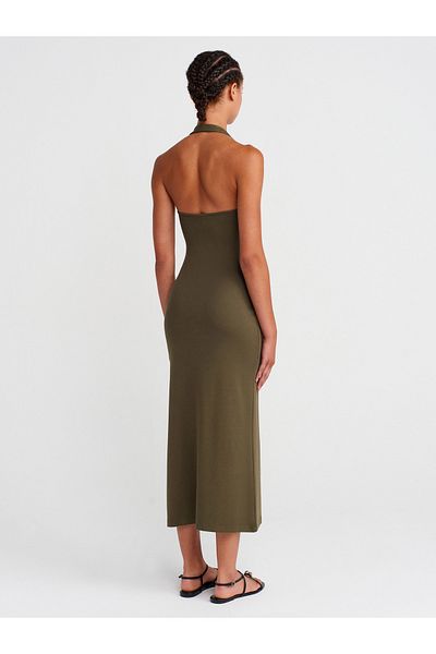 Dilvin 91476 Μίντι Φόρεμα Halter Neck-Khaki