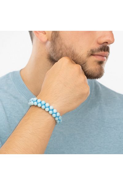 Safnaturel Igsl Certified Aquamarine 8 mm Double Row Macrame Natural Stone Bracelet
