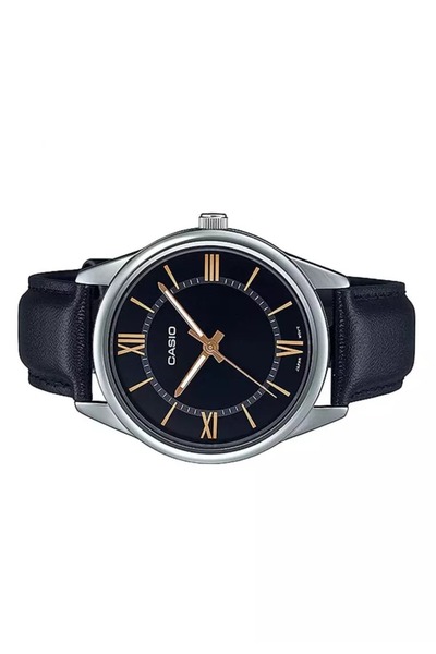 Casio Men’s Standard Analog Black Leather Band Roman Black Dial Watch