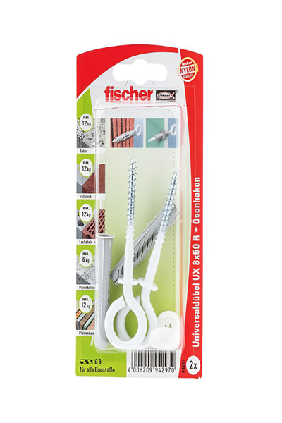 Fischer قابس عالمي UX 8 × 50 OH N K مع حافة وخطاف حلقي