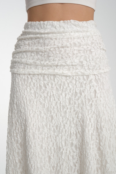 Kallisto Beyaz Dantel Astarlı Tam Kalıp Midi Boy Asimetrik Etek