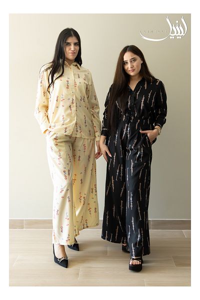 LINELLE Ladies Co-ord Pant Set- Minimal Printed Shirt and Pant with Long Sleeves.
