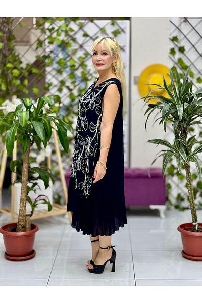 Punta Otantik Vl3033 Embroidered Sleeveless Voile Dress Black