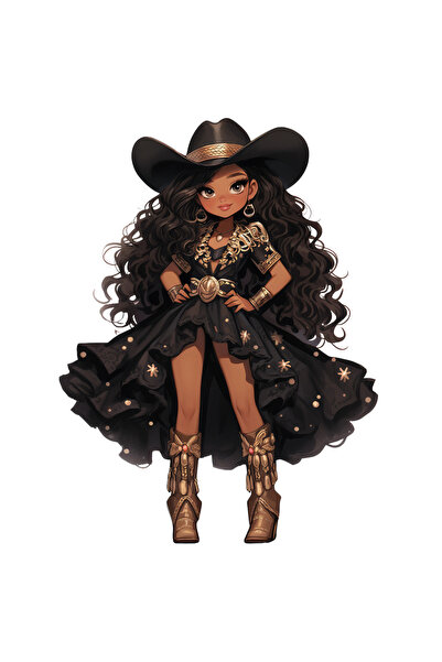 Reysa Tasarım Cowgirl in Asymmetrical Cut Black Dress Wall Sticker