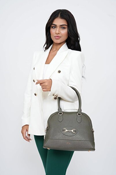 AMICA Evita Women’s Dome Shaped Satchel Green Handbag With Detachable Shoulder Strap