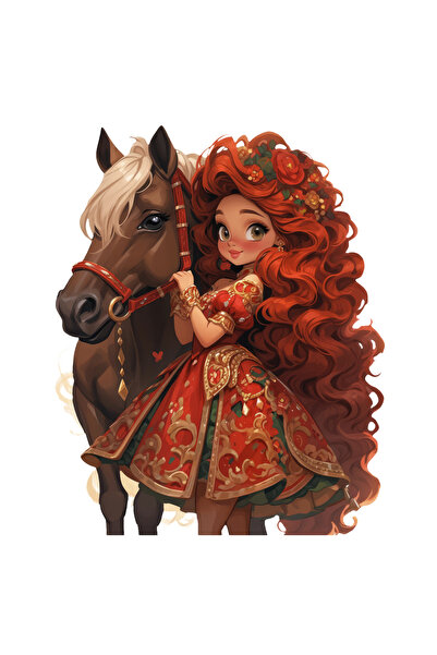 Reysa Tasarım Cowgirl in Red Dress with Floral Hair Wall Sticker