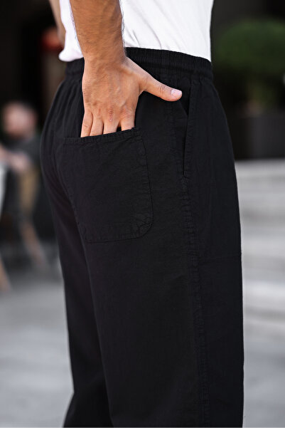 YXC Trend Maker Ανδρικό παντελόνι με χαλαρή εφαρμογή, καλοκαιρινό μείγμα λινό, μαύρο ανδρικό παντελόνι