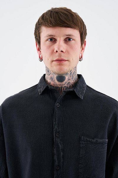 Machinist Men's Effected Washed Basic Long Sleeve Asphalt Shirt