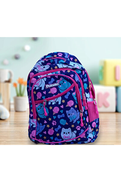 Durable School bag 4 compartments, 2 side pockets, girls, multicolor, Kittens pattern 45x30x13 cm