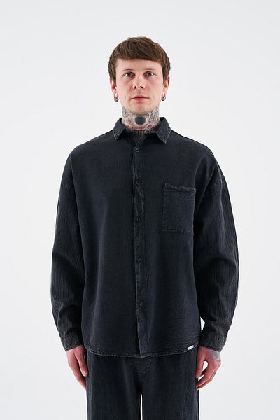 Machinist Men's Effected Washed Basic Long Sleeve Asphalt Shirt