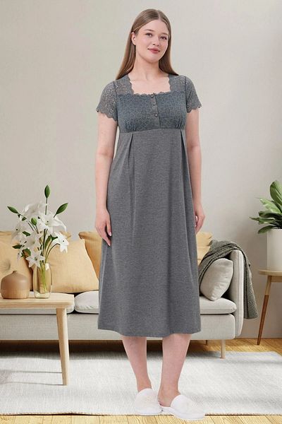 By Mecit Pijama Нощница за бременни с гипюр и детайли, къс ръкав, 75% памук, 25% вискоза