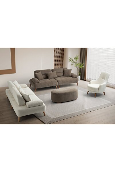 Yuvaset Home Riva Ahşap Ayaklı 3 lü Kahverengi Kanepe