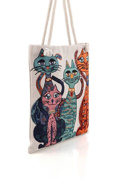 Bursa İpek Cat Pattern Tapestry Shoulder Bag