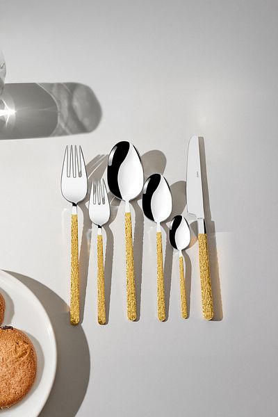 Nehir Lyon Gold Plain 12-Person 72-Piece Cutlery Set